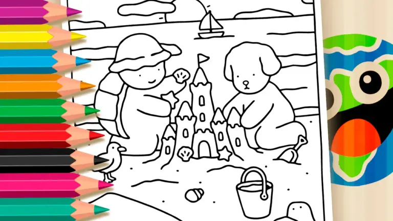 Bobbie Goods Style Sandcastle Theme Coloring Page - Cute & Kawaii Coloring Pages Online