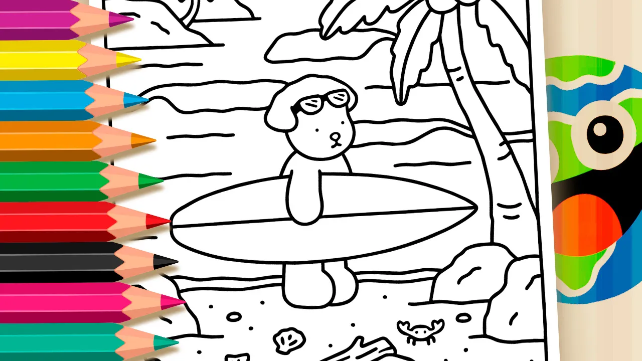 Bobbie Goods Style Surfboard Dog Theme Coloring Page