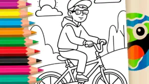 Boy on a Bicycle Coloring Page – Fun Outdoor Theme