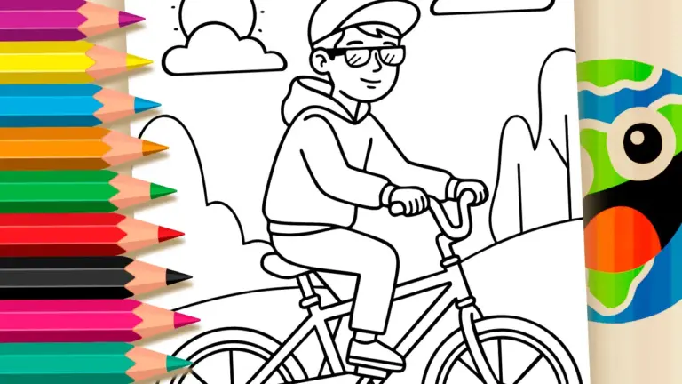 Boy on a Bicycle Coloring Page – Fun Outdoor Theme - Nature & Landscape Coloring Pages