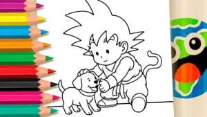 Goku with Puppy Theme Coloring Page