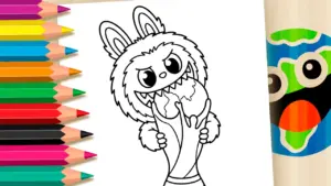 Coloring page Labubu and the World Cup Trophy Coloring Fun