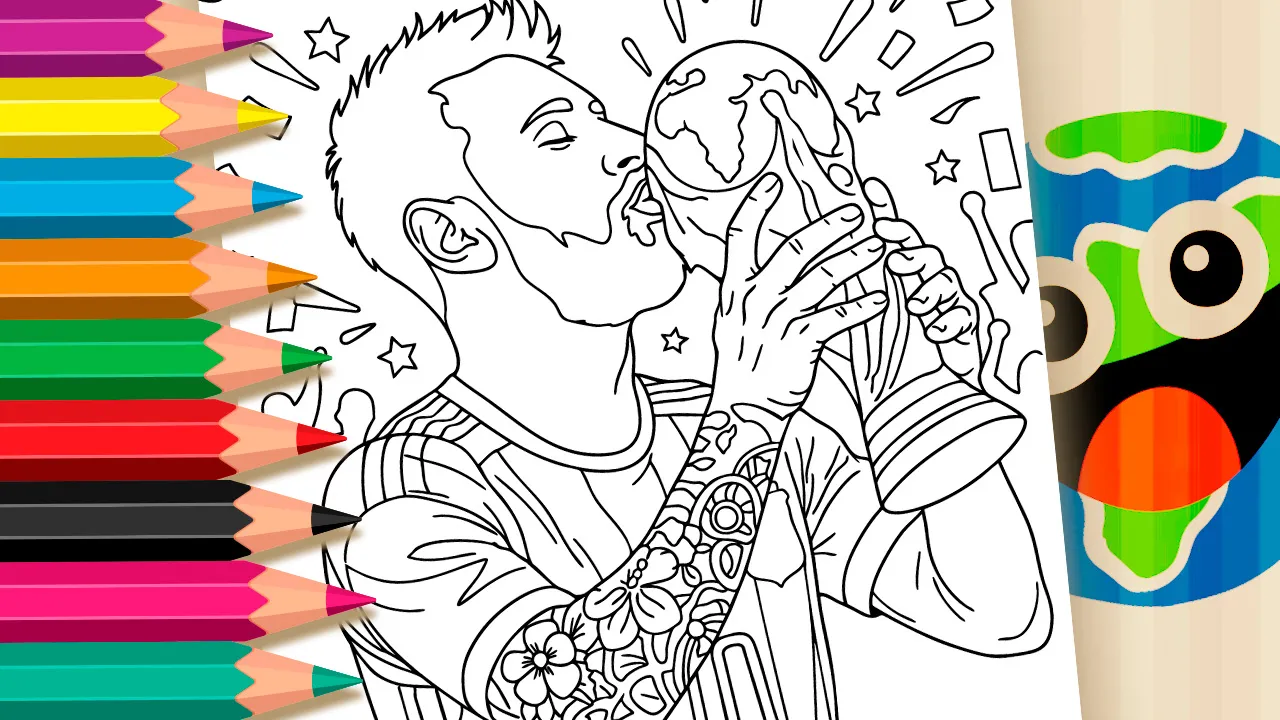 Messi Champion 2022 Coloring Page | Soccer Theme Coloring Pages