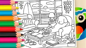 Coloring page Poodle Beach House in the Charming Bobbie Goods Style Coloring Page