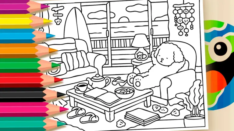 Poodle Beach House in the Charming Bobbie Goods Style Coloring Page - Cute & Kawaii Coloring Pages Online