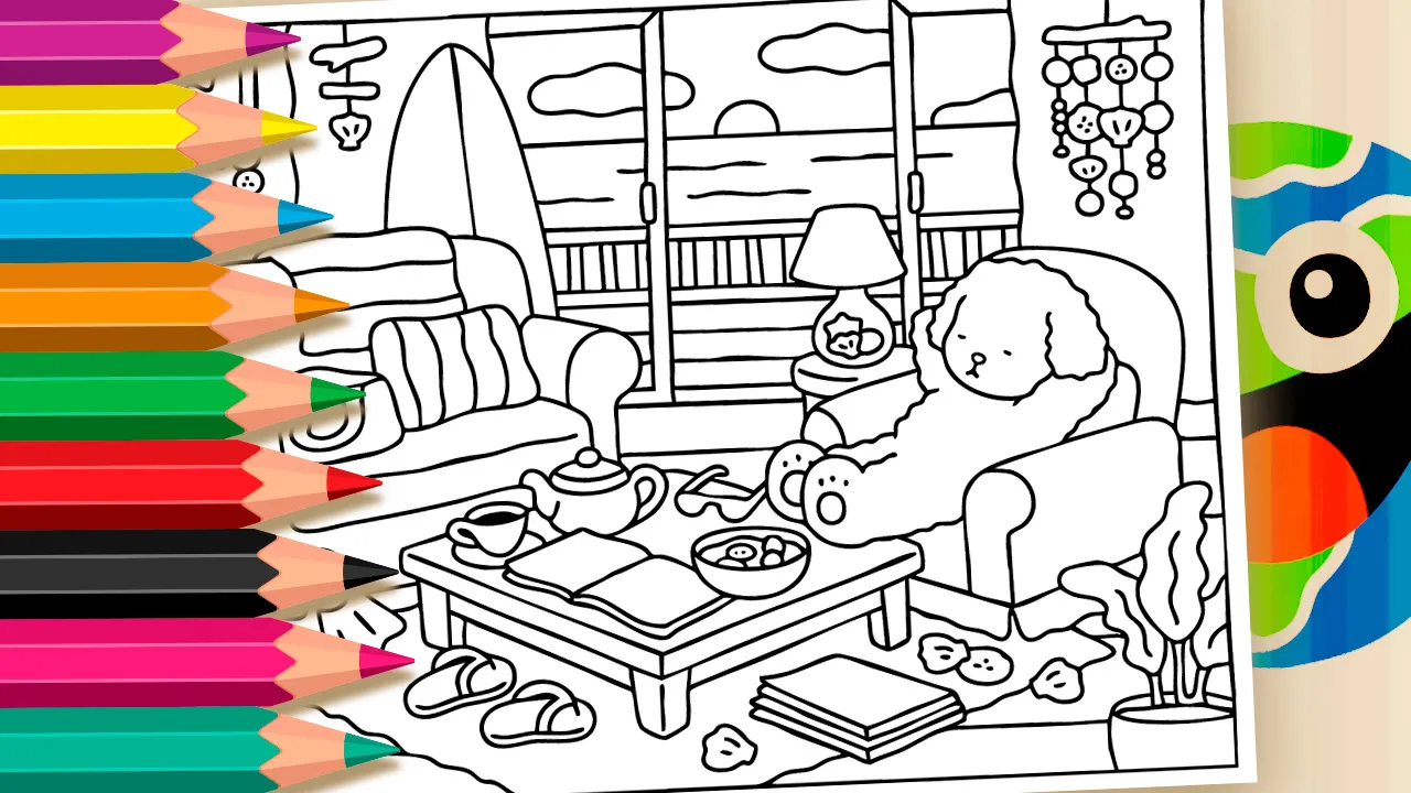 Poodle Beach House in the Charming Bobbie Goods Style Coloring Page