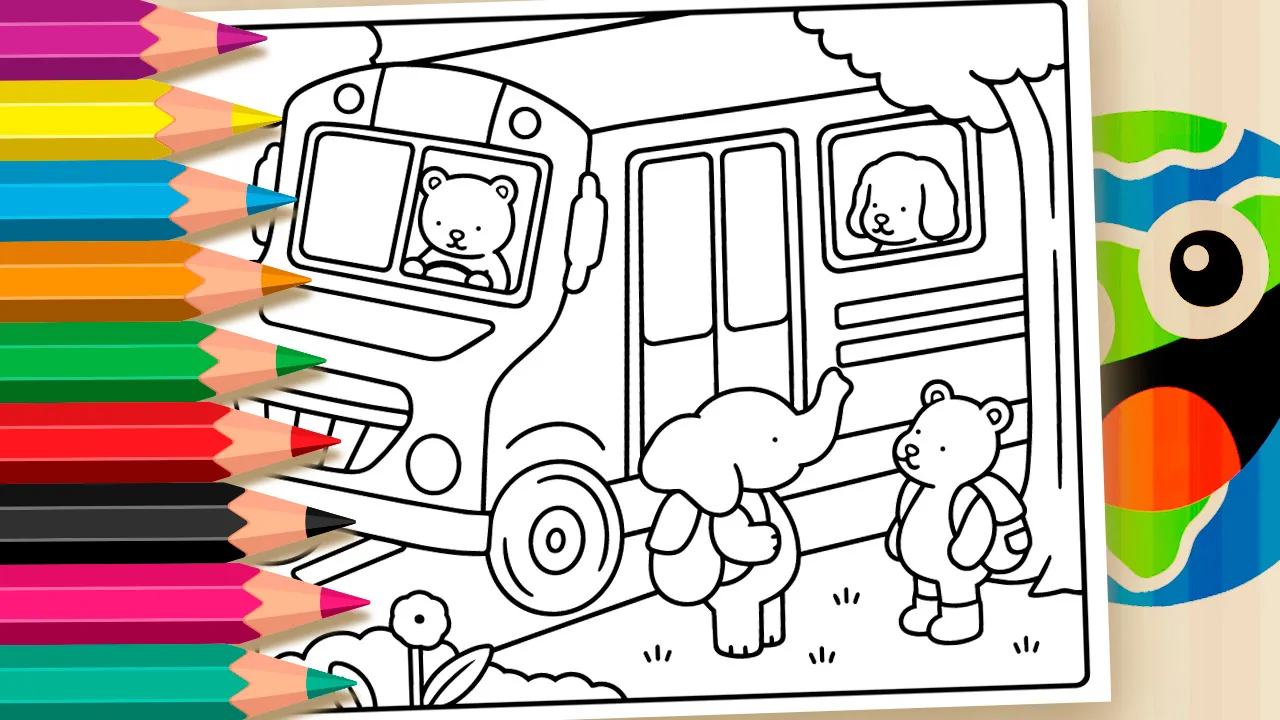Bobbie Goods Style School Bus Coloring Page ▶ Paint Online