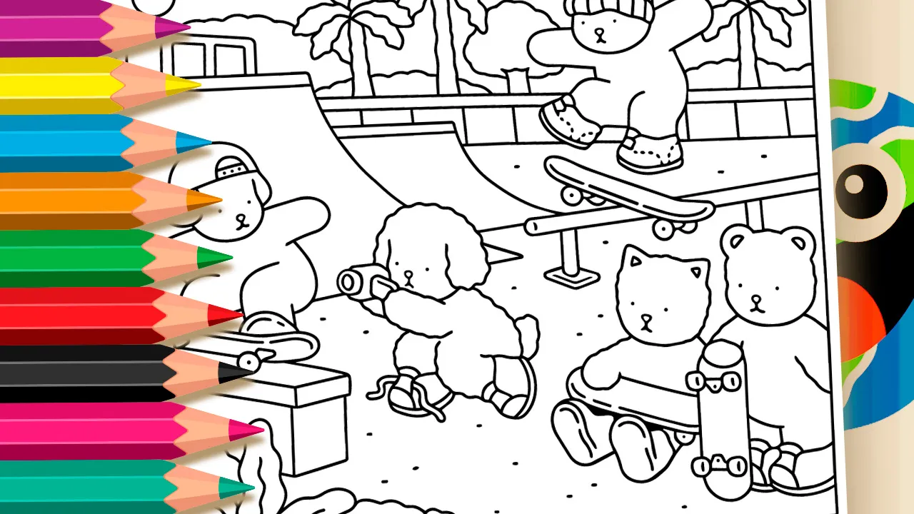 Skatepark Adventures with Friends Bobbie Goods Style Theme Coloring Page