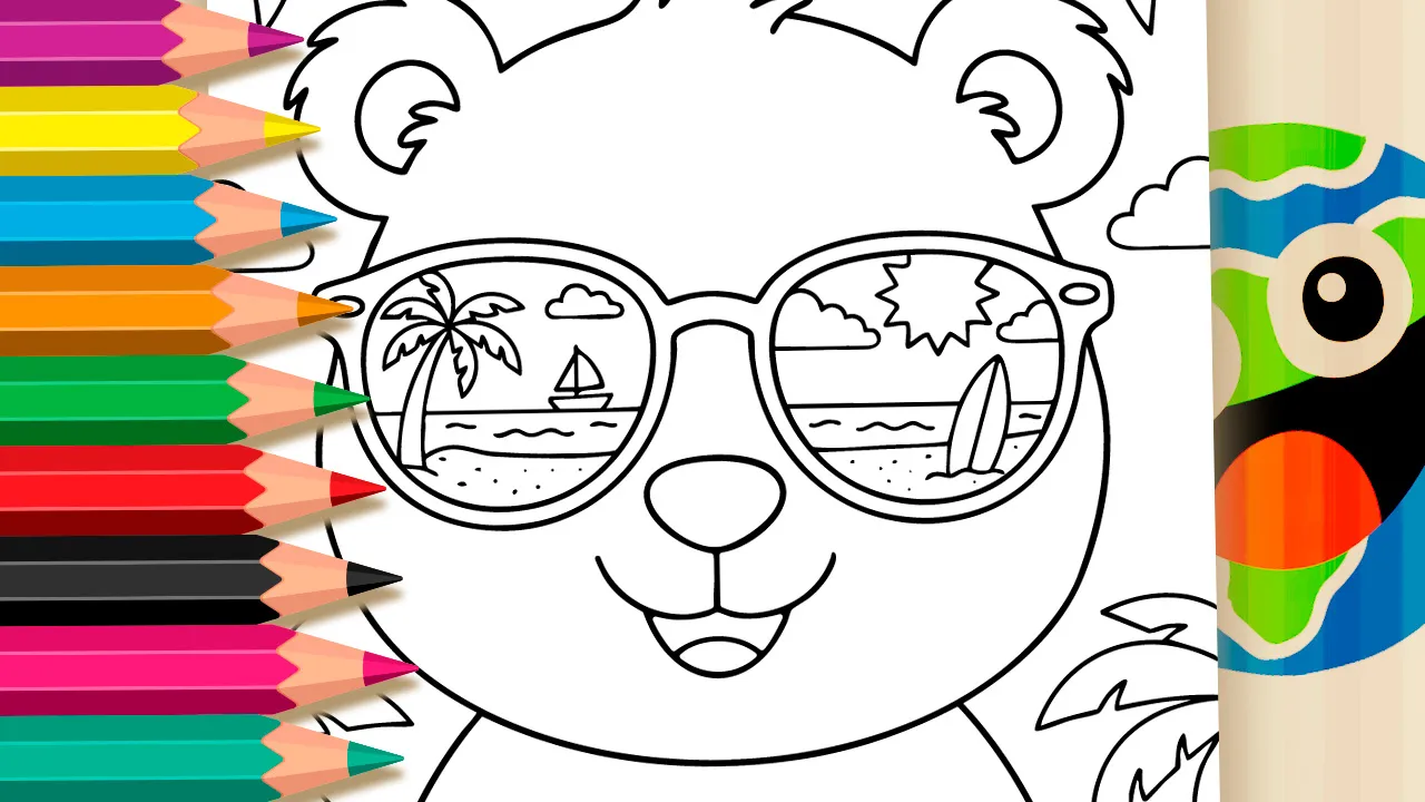 Bobbie Goods Style Sunglasses Bear at the Beach: Fun Summer Coloring Page