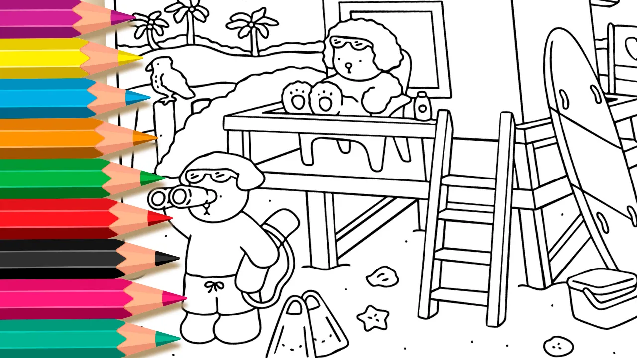 Sunny Beach Day – Bobbie Goods Style Coloring Page
