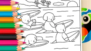 Coloring page Surfing Waves with Friends - Bobbie Goods Style Coloring Pages