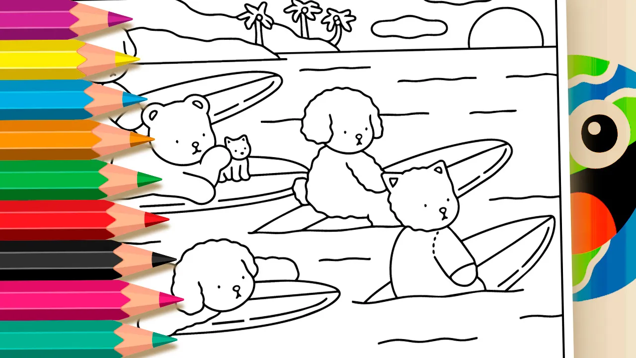 Surfing Waves with Friends – Bobbie Goods Style Coloring Pages