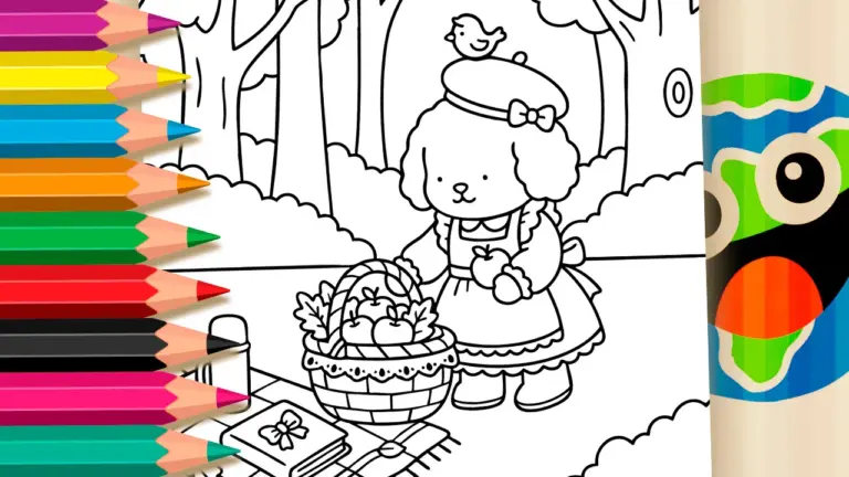 Bobbie Goods Style Apple Basket Coloring Page - Cute & Kawaii Coloring Pages Online