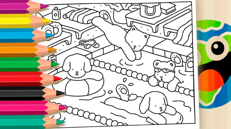 Cute Poolside Critters Bobbie Goods Style Coloring Pages - Cute & Kawaii Coloring Pages Online