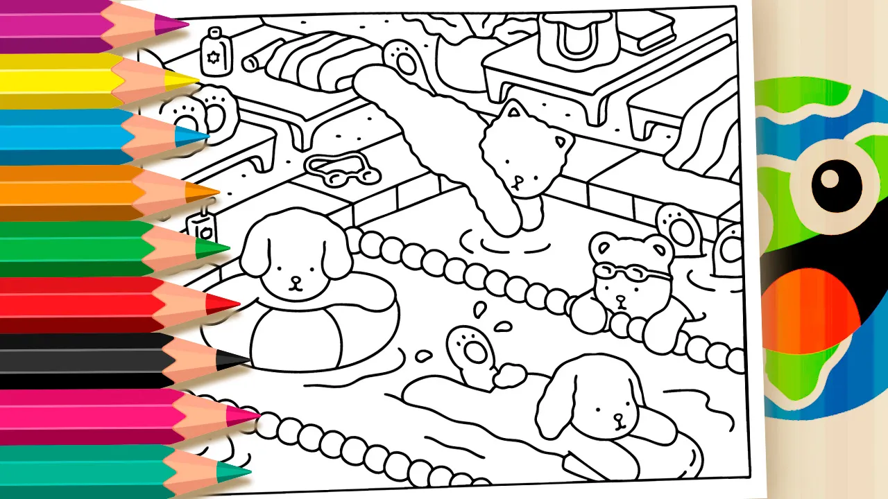 Cute Poolside Critters Bobbie Goods Style Coloring Pages