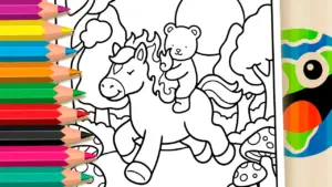 Coloring page Fiery Horse and Teddy Bear Bobbie Goods Style Coloring Page