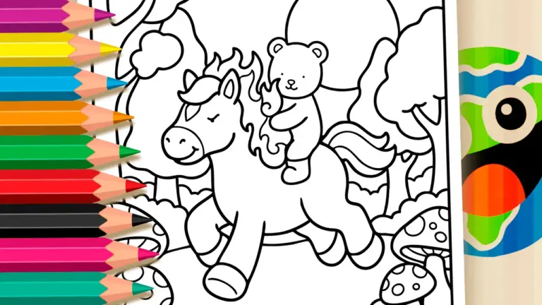 Fiery Horse and Teddy Bear Bobbie Goods Style Coloring Page - Cute & Kawaii Coloring Pages Online