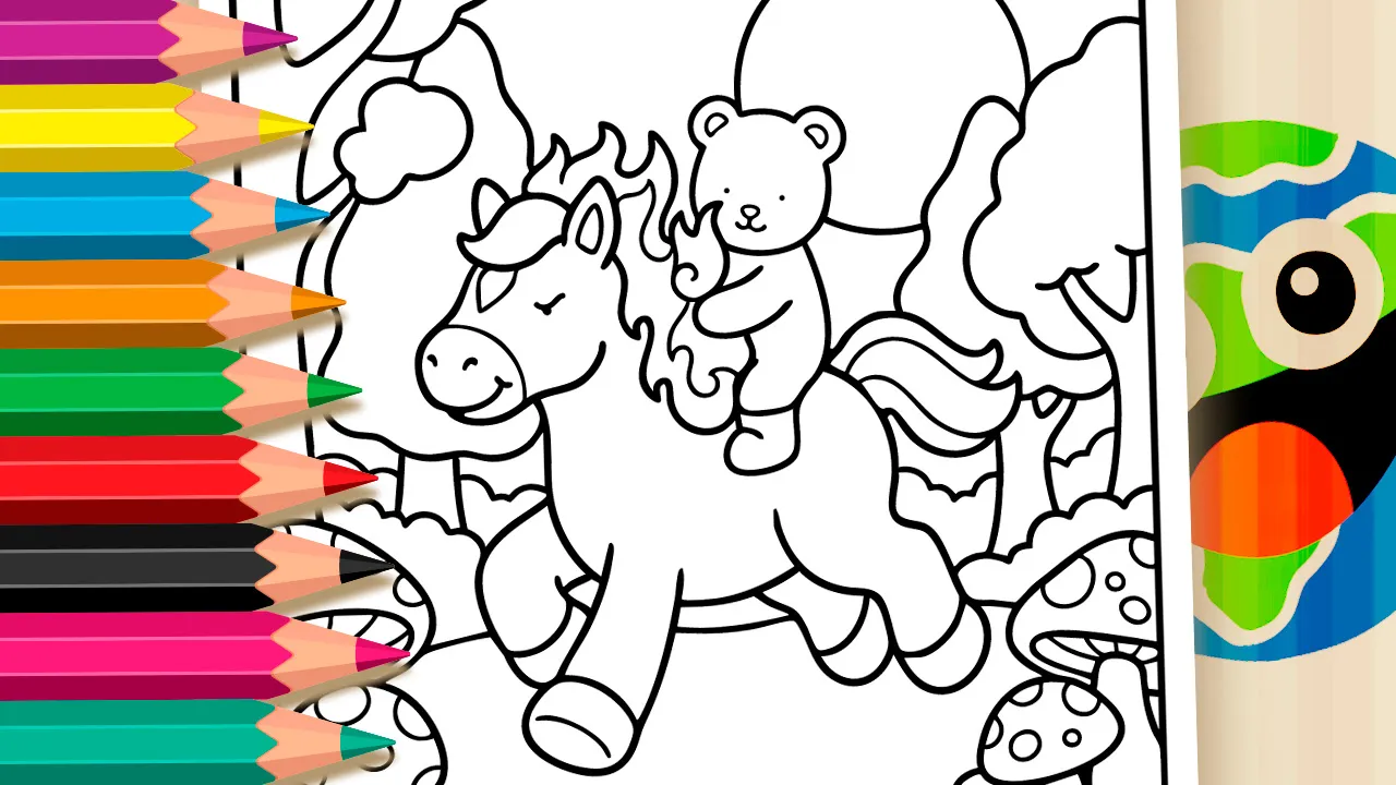 Fiery Horse and Teddy Bear Bobbie Goods Style Coloring Page