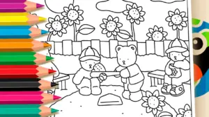 Friends’ Backyard Baseball Theme Coloring Page
