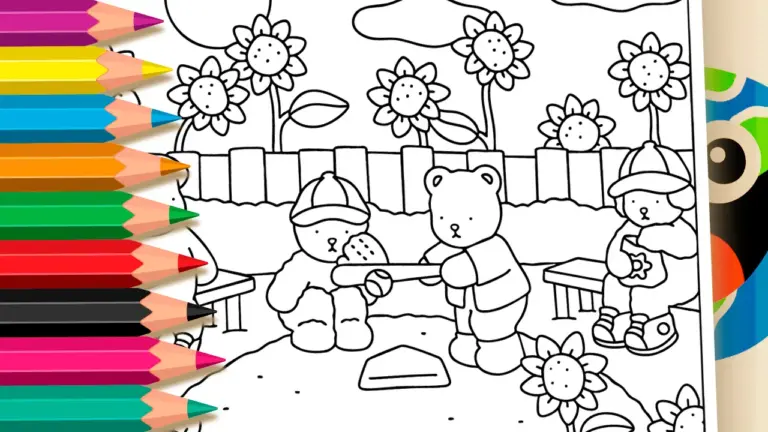 Friends’ Backyard Baseball Theme Coloring Page - Cute & Kawaii Coloring Pages Online