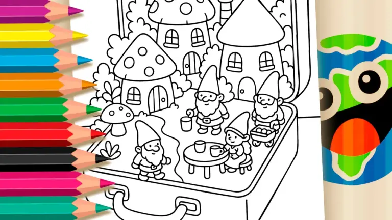 Kawaii Dwarf Village in a Suitcase Coloring Page - Cute & Kawaii Coloring Pages Online