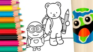 Minion and Teddy Bear Bobbie Goods Style Coloring Page