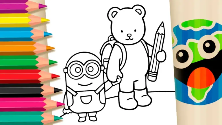 Minion and Teddy Bear Bobbie Goods Style Coloring Page - Cute & Kawaii Coloring Pages Online