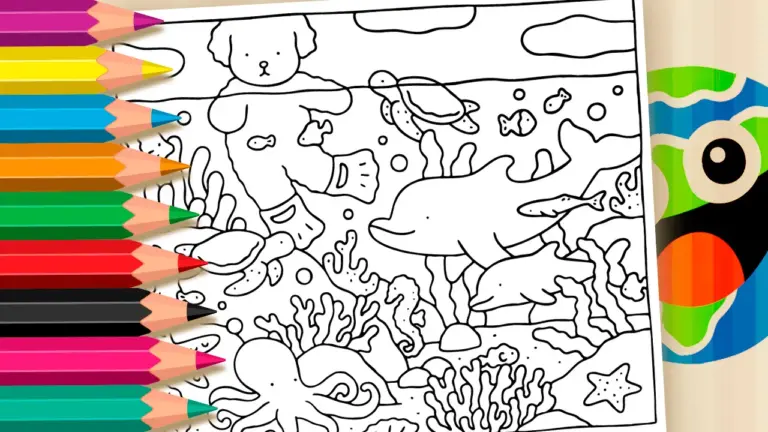Bobbie Goods Style Natural Pool Adventure Coloring Page - Cute & Kawaii Coloring Pages Online