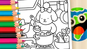 Coloring page Poodle Cooking Theme Coloring Page | Bobbie Goods Style