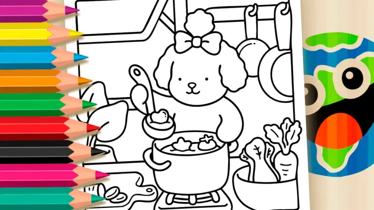 Poodle Cooking Theme Coloring Page | Bobbie Goods Style
