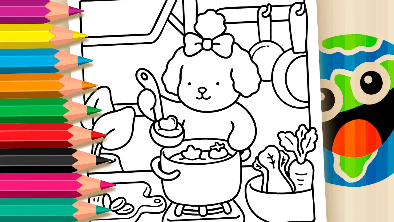 Poodle Cooking Theme Coloring Page | Bobbie Goods Style