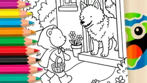 Coloring page Red Riding Hood in Bobbie Goods Style - Cute Theme Coloring Page