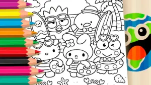 Coloring page Sanrio Beach Fun: Hello Kitty and Friends Coloring Pages
