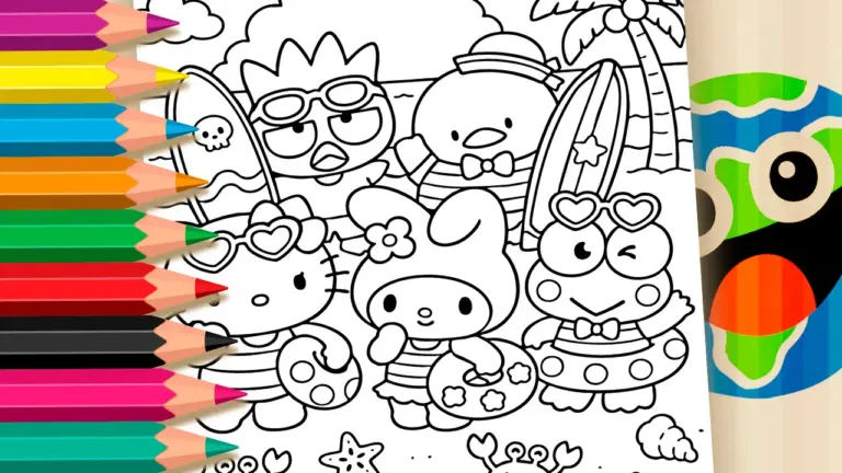 Sanrio Beach Fun: Hello Kitty and Friends Coloring Pages