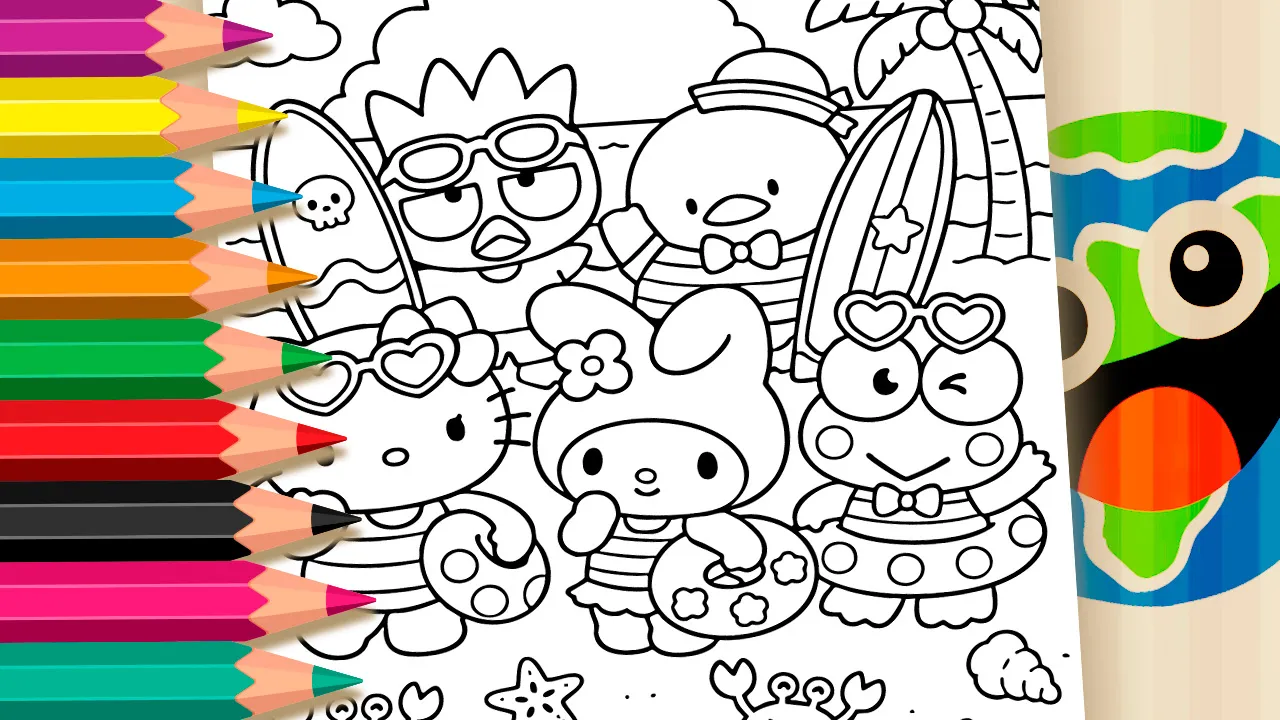 Sanrio Beach Fun: Hello Kitty and Friends Coloring Pages