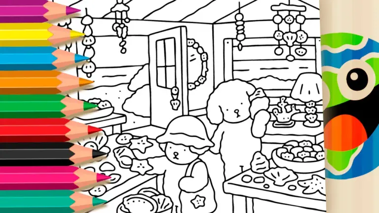 Seashell Shop Coloring Page: Charming Bobbie Goods Style - Cute & Kawaii Coloring Pages Online