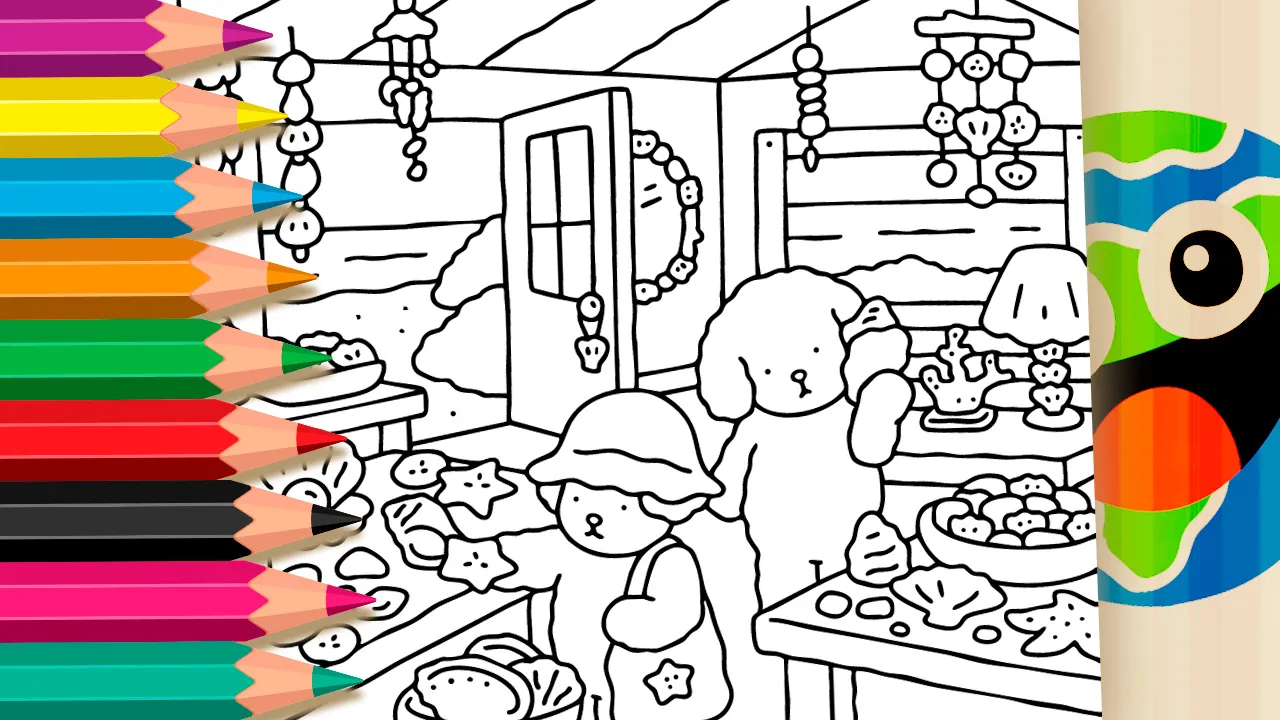 Seashell Shop Coloring Page: Charming Bobbie Goods Style