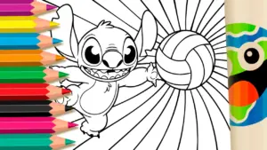Stitch Playing Volleyball Theme Coloring Page