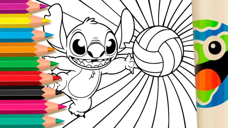 Stitch Playing Volleyball Theme Coloring Page
