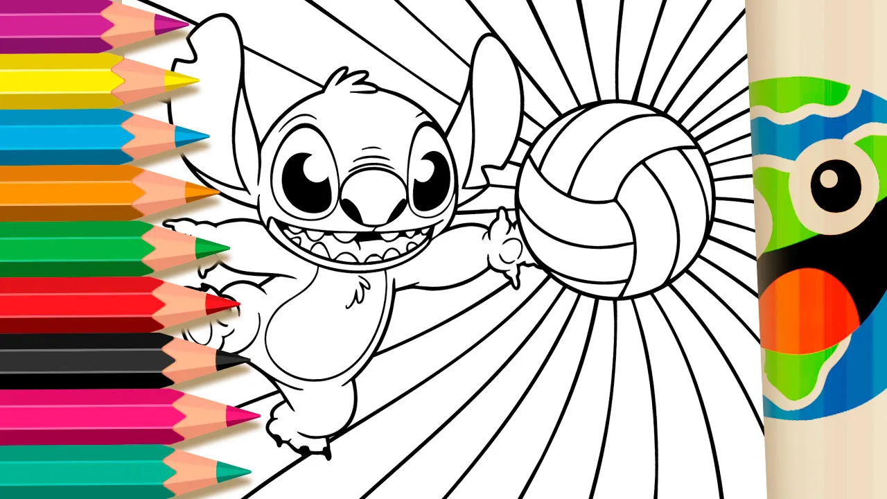 Stitch Playing Volleyball Theme Coloring Page