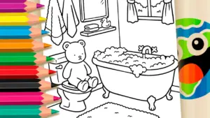 Coloring page Bobbie Goods Style Teddy Bear Bathroom Coloring Page