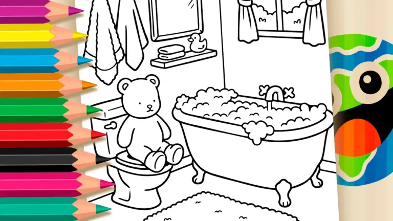Bobbie Goods Style Teddy Bear Bathroom Coloring Page