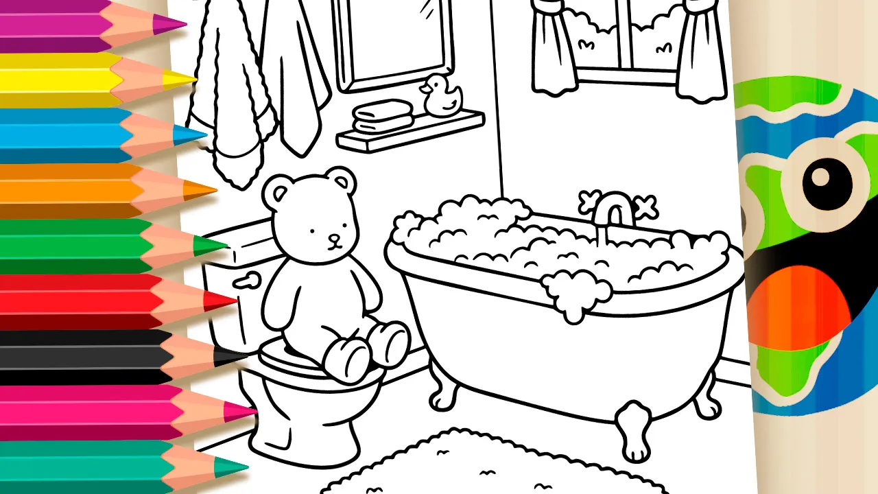 Bobbie Goods Style Teddy Bear Bathroom Coloring Page